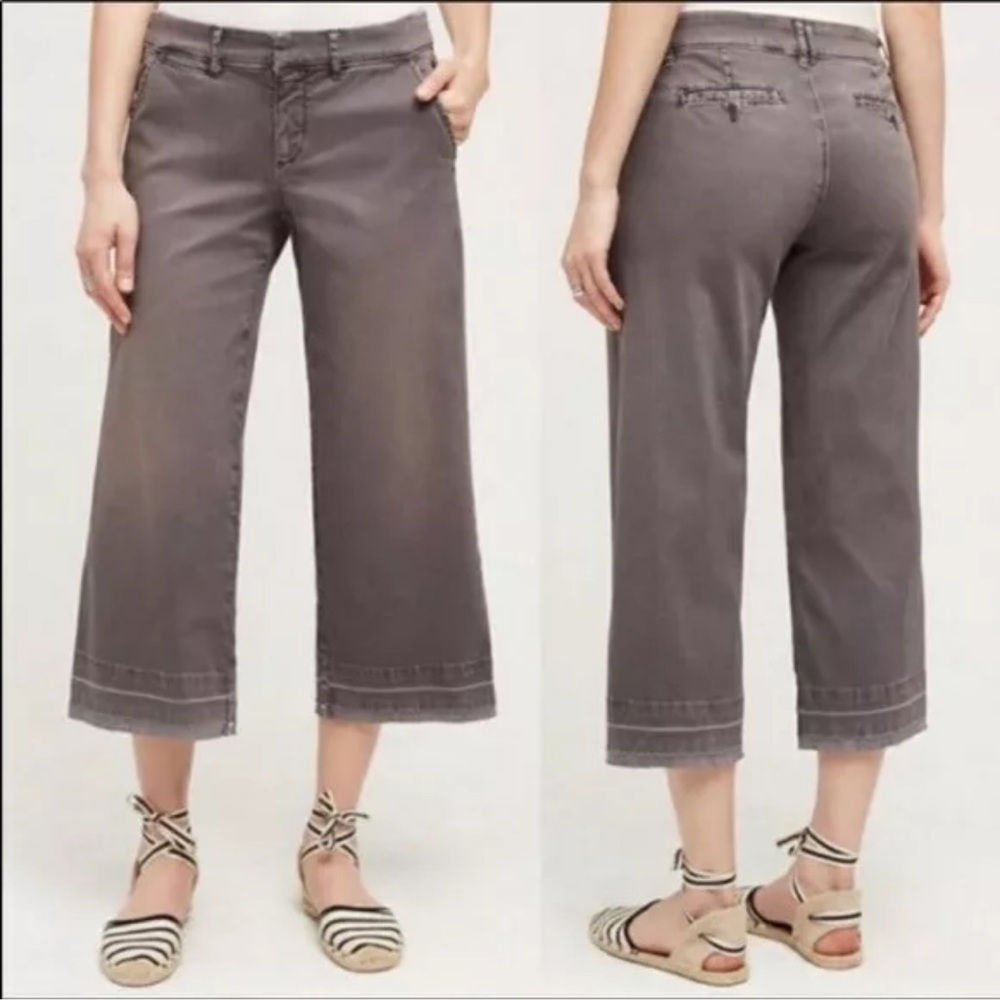 Anthropologie PILCRO Pants HYPHEN CROP WIDE LEG Sable Frayed Hem Stretch
